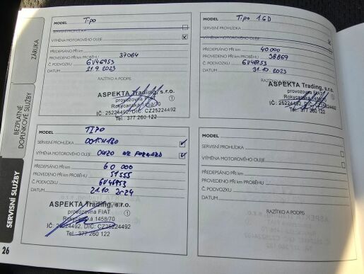 Fiat Tipo 1.6D City Sport, serv.kn., ČR